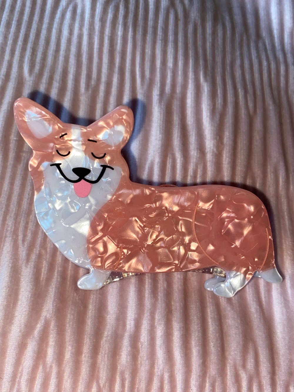 Peach Pearl Corgi Acrylic Hair Claw Clip